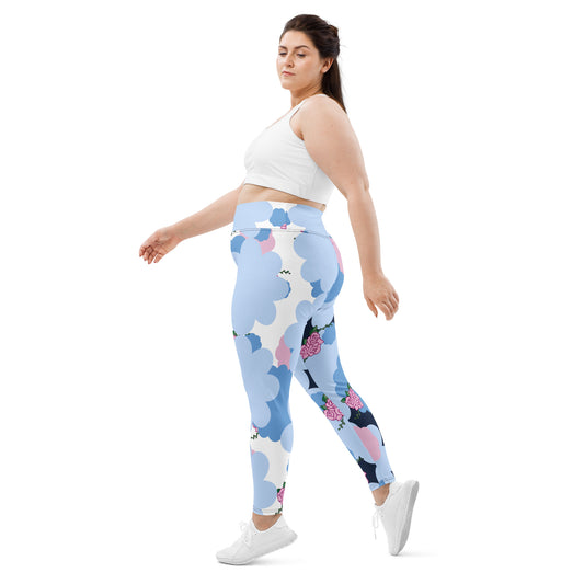 Thunder Chick Fitness Blue Flowers Plus Size Leggings