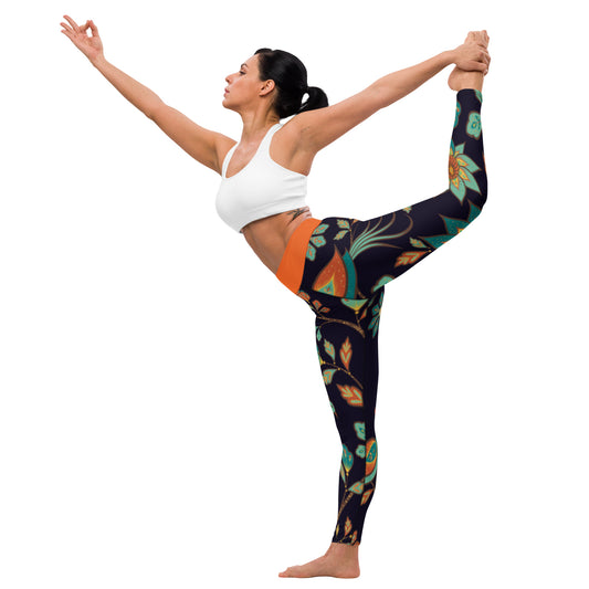 Thunder Chick Fitness Orange Peacock Yoga Leggings